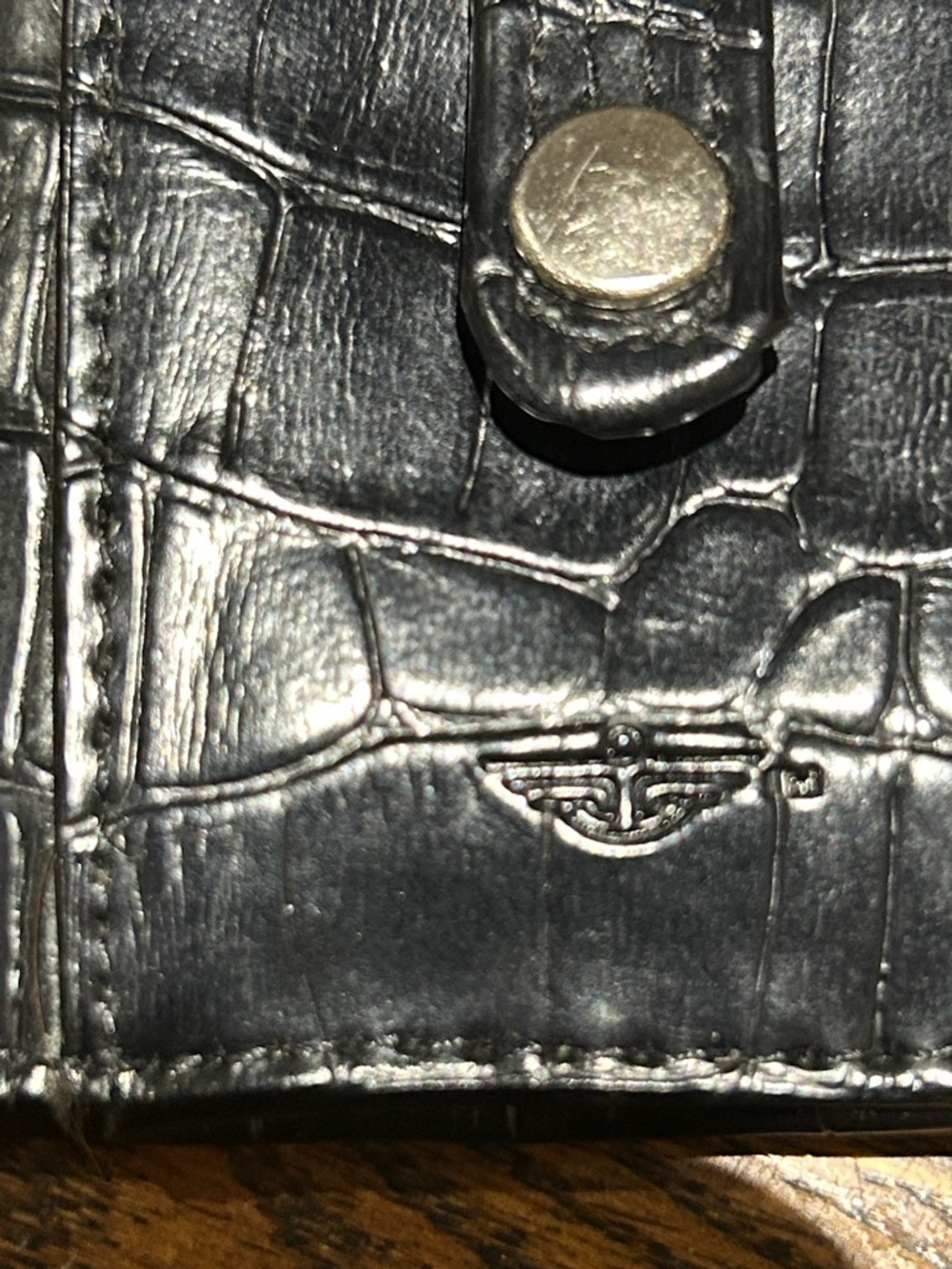 Black Croc-Embossed Snap Tab Wallet - Picture 7 of 7